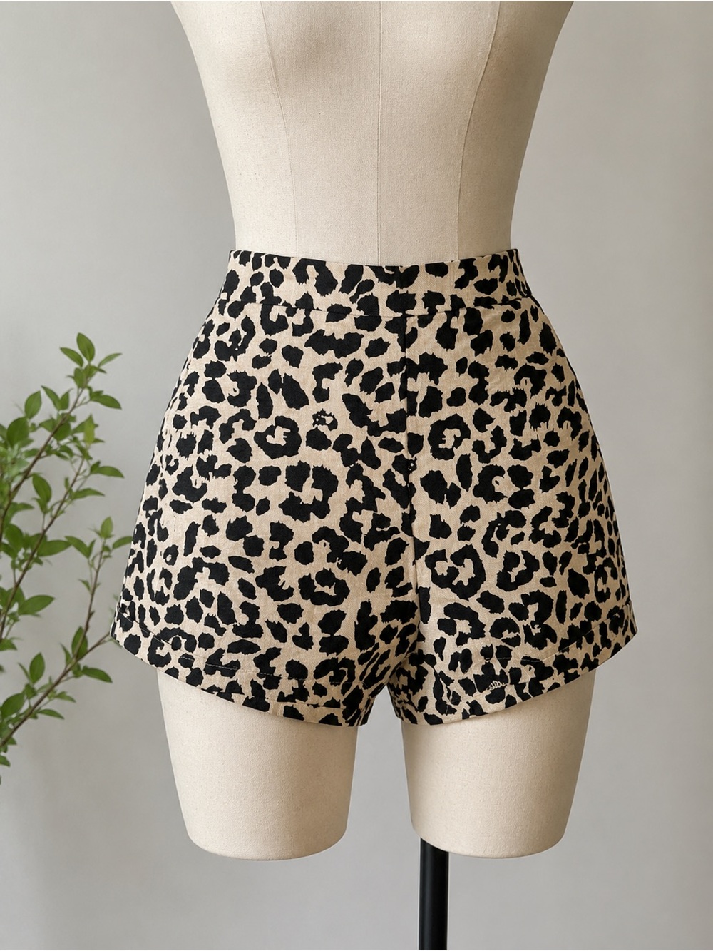 SHEIN Beige and Black Leopard Print High-Waist Shorts